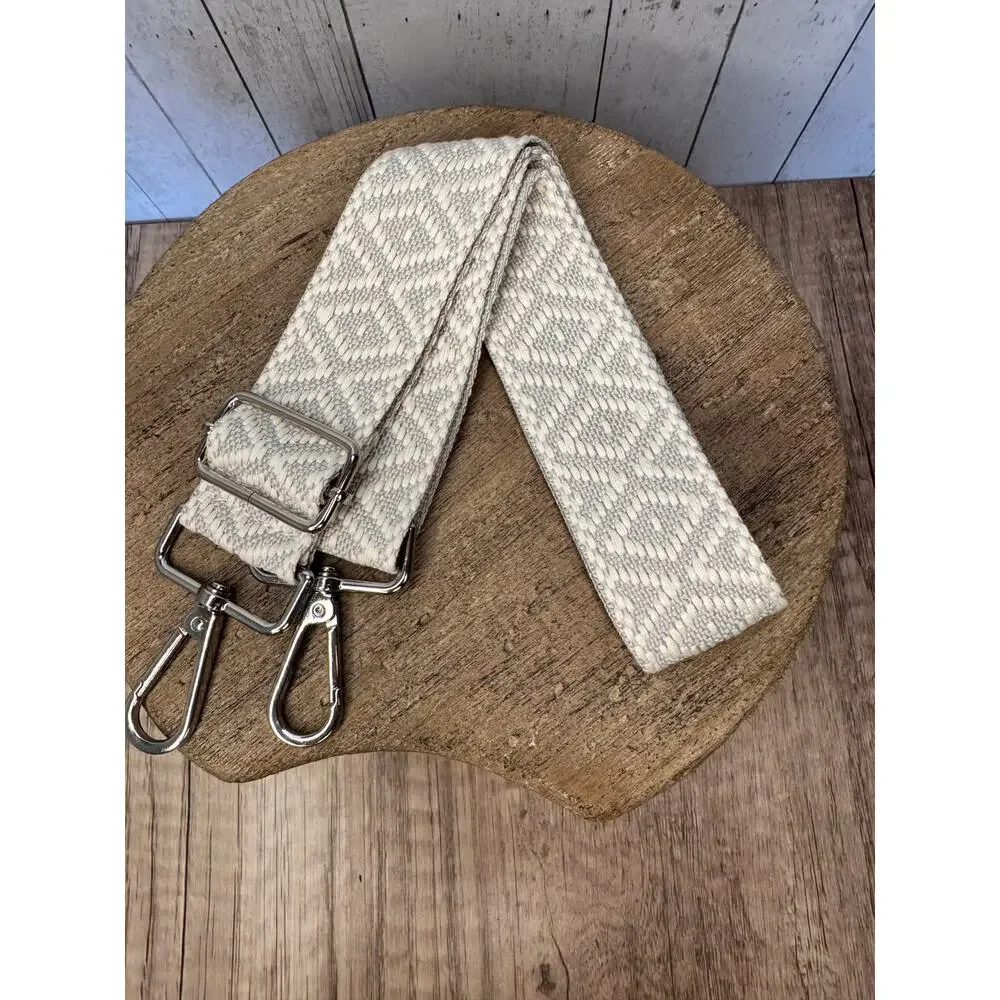 Gray White Purse Strap Wide Striped Bag Strap Boho Crossbody Purse Strap